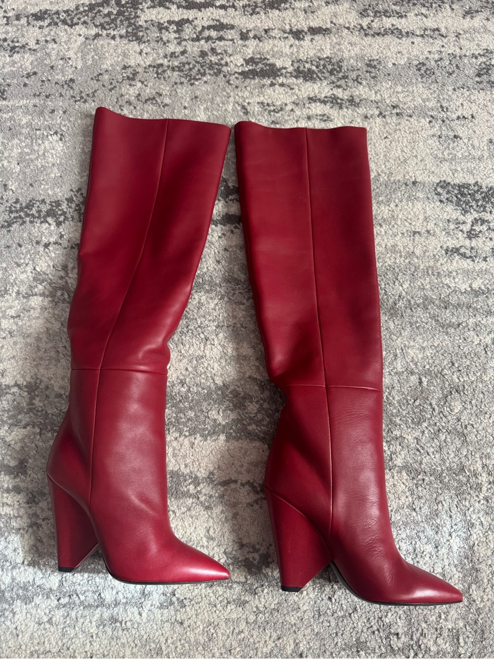Yves Saint Laurent Red Pointed-Toe Wedge Knee-High Boots - Picture 2 of 4